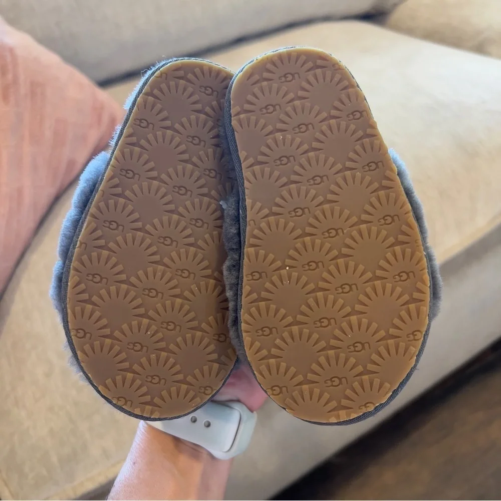 UGG Charcoal Kids' Furry Slippers